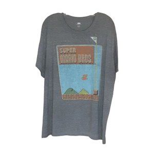 Super Mario Bros Mens 2XL Gray Blue Graphic‎ Print T Shirt Short Sleeve O…